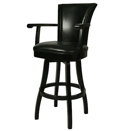 Glenwood 26" Swivel Barstool with Arms in Black Leather